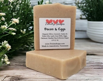 Bacon & Eggs Organic Goat Milk and Lard Soap, Bath Bars, Hand Made The Old Fashioned Way, Handmade Cold Process, Farm Fresh Eggs, Oatmeal