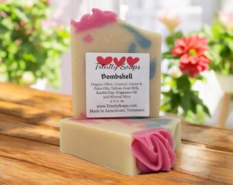 Bombshell Goat Milk & Tallow Soap Bar, Homemade With Organic Oils, Artisan Hand Made The Old Fashioned Way, Hand made Cold Process