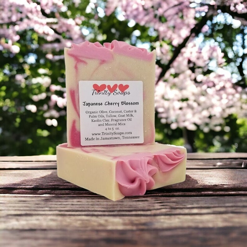 Cherry Blossom Goat Milk & Tallow Soap Bar, Homemade Organic Artisan Hand Made The Old Fashioned Way, Handmade Cold Process floral afbeelding 1