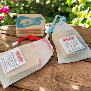 Más de 50 aromas, paquetes de leche de cabra y sebo en una bolsa para conservar el jabón, de 3 a 5 oz o más, muestras, jabón natural hecho a mano, cuidado personal, exfoliante.