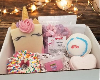 Magical Kids Gift Box: Unicorn Goat Milk Soap, Bath Bomb Dust