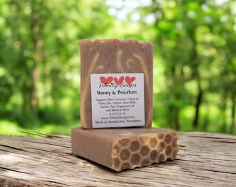 Honey Bourbon: Tallow Soap With Goat Milk, Handmade Natural Bar, Infused With Organic Oils, Homemade Small Batch Cold Process Soaps