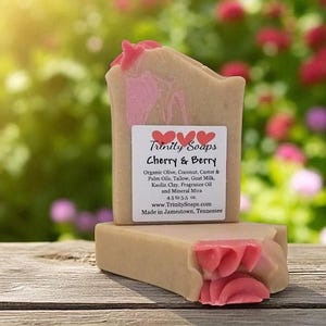 Cherry & Berry: Goat Milk and Tallow Soap, Handmade Natural Bar, Infused With Organic Oils, Homemade Small Batch Cold Process Soaps