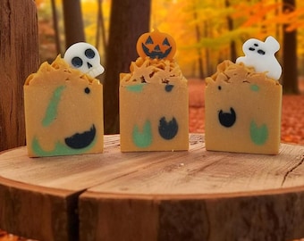 Handmade Halloween Soap, Goat Milk Tallow Bar, Fruity Loops Scent (Pumpkin, Ghost, Skeleton)