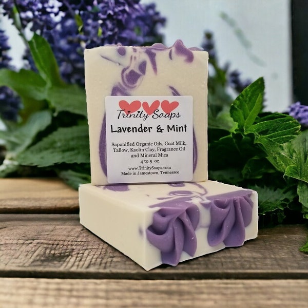 Lavender & Mint Goat Milk And Tallow Soap Bar, Homemade Organic Artisan Hand Made The Old Fashioned Way, Handmade Cold Process