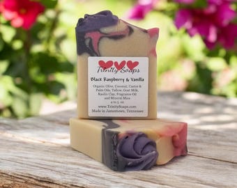 Black Raspberry Vanilla Soap: Handmade Tallow, Goat Milk Bar