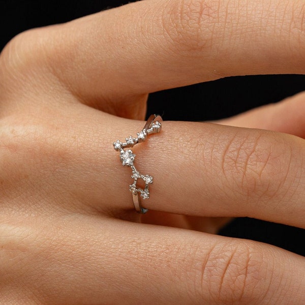 Bague constellation signe Poissons avec cristaux, bijoux célestes étoiles, bague zodiaque réglable, cadeau d'anniversaire Poissons, bague minimaliste délicate