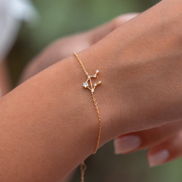Bracelet constellation signe balance avec cristaux, bijoux célestes, bracelet signe astrologique Balance, bracelet délicat, cadeau d'anniversaire balance