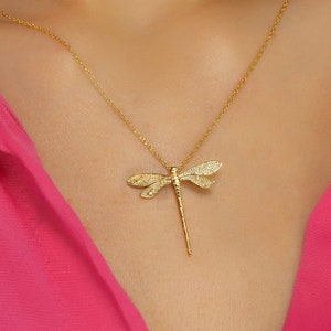 Dragonfly Necklace, Gold Dragonfly Charm Jewelry, Boho style dragonfly pendant, Birthday Gift, Ready to Ship Gift