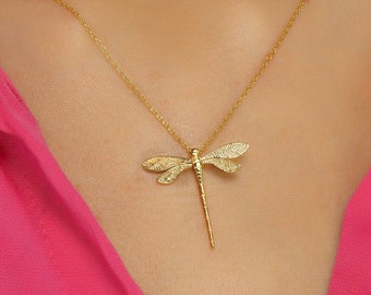 Dragonfly Necklace, Gold Dragonfly Charm Jewelry, Boho style dragonfly pendant, Birthday Gift, Ready to Ship Gift