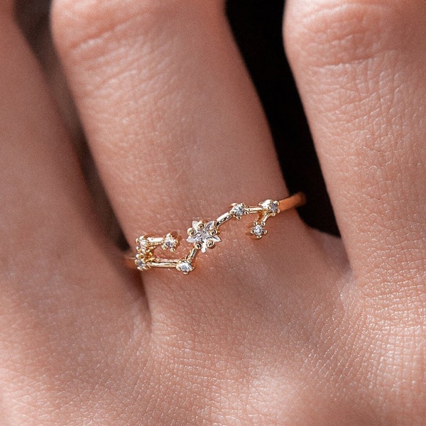 Skorpion Sternzeichen Ring mit Kristallen, himmlischer Schmuck, verstellbarer Sternzeichen Ring, Skorpion Geburtstagsgeschenk, zierlicher minimalistischer Ring