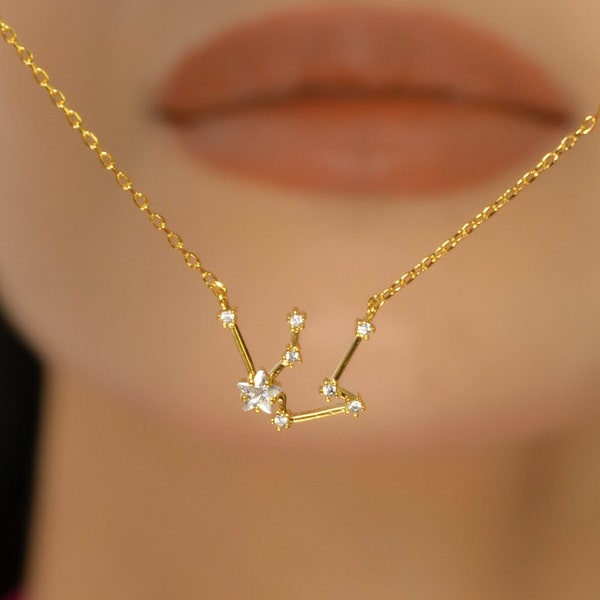 Aquarius Sign Constellation Necklace with Crystals, Celestial Jewelry, Zodiac Sign Necklace, Star Dainty Necklace, Bridesmaids Gift, Zodiacs