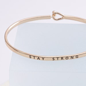 Stay Strong Bracelet, Friendship Bracelet, Engraved Quote Bracelet, Birthday Gift, Wish well Jewelry, Personalized Minimalist Jewelry
