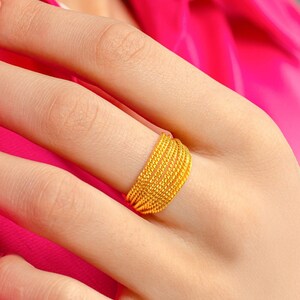 Statement Gold Vermeil Ring, multi strand Adjustable Ring, Gift For Her,  Minimalist Ring 925 silver, Valentine’s gift