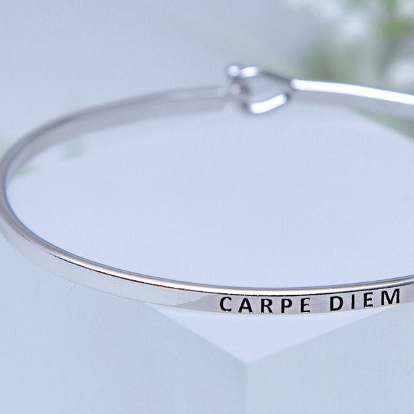 Carpe Diem Bracelet, Friendship Bracelet, Personalized Minimalist Jewelry, Engraved Quote, Birthday Gift