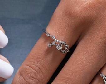 Bague constellation signe Vierge avec cristaux, bijoux célestes étoiles, bague zodiaque réglable, cadeau d'anniversaire Vierge, bague minimaliste délicate