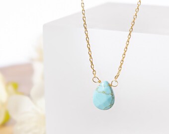 Teardrop Pendant Necklace, Turquoise Gemstone Necklace, Semi Precious Stone Jewelry, December Birthstone, Gift for her