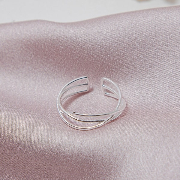 Eenvoudige Sterling zilveren ring, verstelbare ring, cadeau voor haar, verjaardagscadeau, stapelring in zilver, sierlijke minimalistische ring