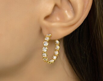 Hoop Earrings with Crystals, Statement Hoops, Dressy Gold Hoops, Bold Hoops with Cubic Zircon, CZ stones earrings