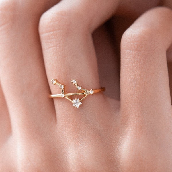 Bague constellation signe balance avec cristaux, bijoux célestes, bague zodiaque réglable, cadeau d'anniversaire Balance, bague minimaliste délicate