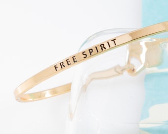 Free Spirit Motivational Bracelet, Friendship Bracelet, Engraved Quote, Bangle Bracelet, Empowering Gift, Personalized Minimalist Jewelry