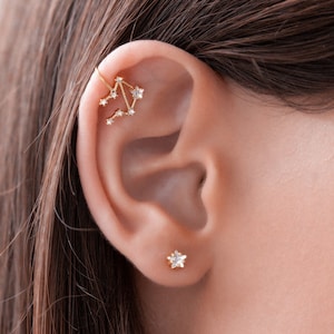 Libra Constellation Ear Cuff Earring with Crystals, Celestial Jewelry, Zodiac Sign Non Pierced Cuff, Earcuff CZ Stud set, Gift for Libra