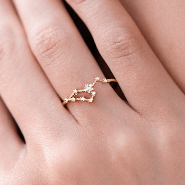 Leo sign Constellation Ring with Crystals, Celestial Jewelry, Adjustable Zodiac Ring, Leo Birthday Gift, Star Ring, Dainty Minimalist Ring