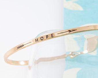 Hope Bracelet, Motivational Bracelet,  Friendship Bracelet, Personalized Minimalist Jewelry, Engraved Quote, Birthday Gift, Empowering Gift,