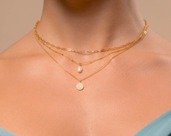 Collier superposé avec pendentif en perles, collier multirangs, collier minimaliste 3 couches, cadeau pour elle, collier délicat pour elle