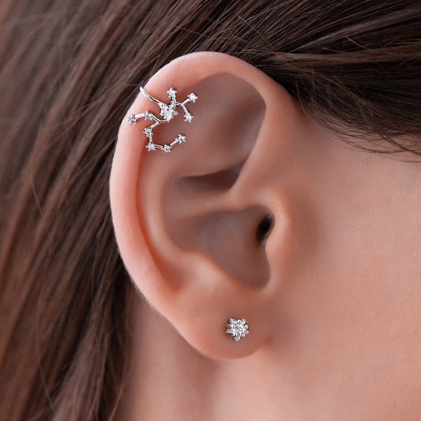 Sagittarius Constellation Ear Cuff Earring with Crystals, Celestial Jewelry, Non Pierced Ear Cuff, Earcuff CZ Stud set, Sagittarius Gift