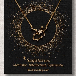 Sagittarius Sign Constellation Necklace with Crystals, Celestial Jewelry Zodiac Sign Necklace, Star Dainty Necklace, Birthday Gift Jewelry Gold