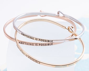 Anything is Possible Bracelet, Engraved Quote Bracelet, Birthday Gift, Encouragement Jewelry, Personalized Minimalist Jewelry