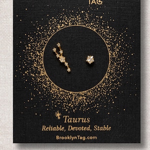 Taurus Sign Constellation Earrings with Crystals, Celestial Jewelry, Zodiac Sign Studs, Taurus Star Dainty Mismatched  Stud Earrings