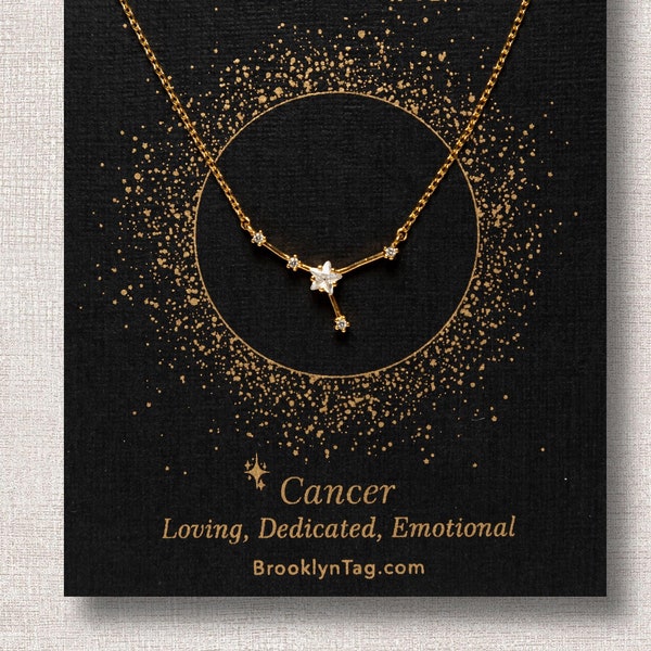 Cancer Sign Constellation Necklace with Crystals, Celestial Jewelry, Zodiac Sign Necklace, Bridesmaids Gift, Astrology Gift