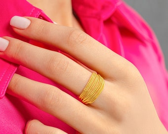 Statement Gold Vermeil Ring, multi strand Adjustable Ring, Gift For Her,  Minimalist Ring 925 silver, Valentine’s gift