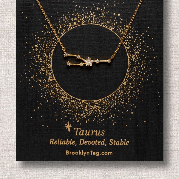 Taurus Constellation Necklace with Crystals, Celestial Jewelry, Zodiac Sign Necklace, Horoscope Star Dainty Necklace, Birthday Gift