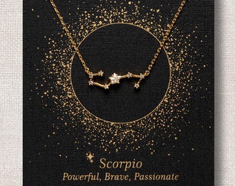 Scorpio Sign Constellation Necklace with Crystals, Celestial Jewelry Zodiac Sign Necklace, Star Dainty Necklace, Bridesmaids Gift, Zodiacs