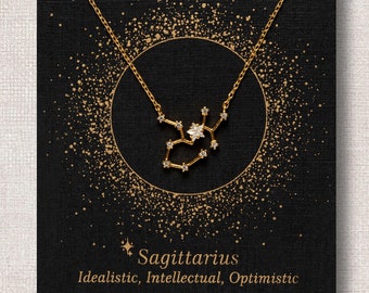 Sagittarius Sign Constellation Necklace with Crystals, Celestial Jewelry Zodiac Sign Necklace, Star Dainty Necklace, Birthday Gift Jewelry