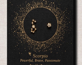 Scorpio Sign Constellation Earrings with Crystals, Celestial Jewelry Zodiac Sign Studs, Scorpio Star Dainty Mismatched  Stud Earrings