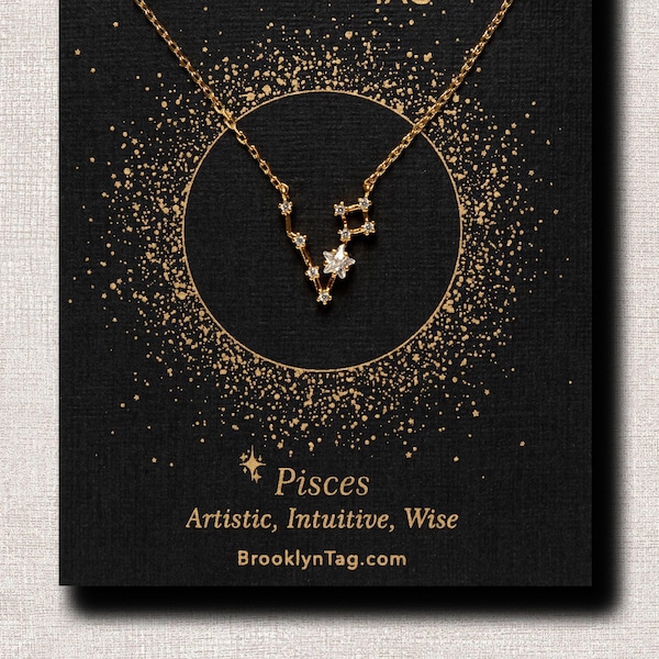 Pisces Sign Constellation Necklace with Crystals, Celestial Jewelry Zodiac Sign Necklace, Star Dainty Necklace, Pisces Gift, Zodiac gift