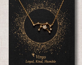 Virgo Astrology Constellation Necklace with Crystals, Celestial Jewelry Zodiac Sign Necklace, Dainty Horoscope Necklace, Bridesmaids Gift