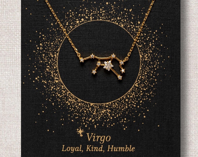 Virgo Astrology Constellation Necklace with Crystals, Celestial Jewelry Zodiac Sign Necklace, Dainty Horoscope Necklace, Bridesmaids Gift