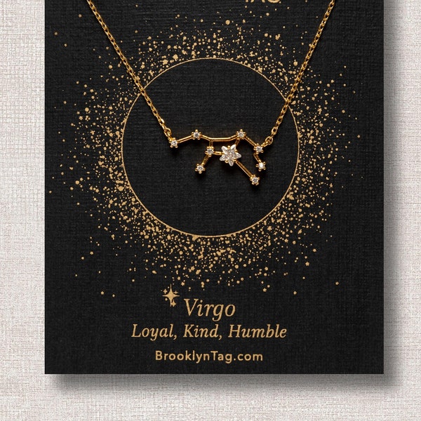 Virgo Astrology Constellation Necklace with Crystals, Celestial Jewelry Zodiac Sign Necklace, Dainty Horoscope Necklace, Bridesmaids Gift