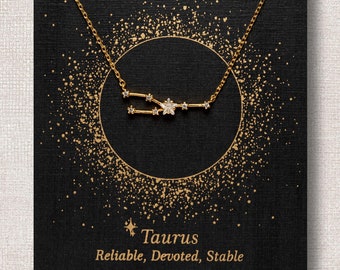 Taurus Constellation Necklace with Crystals, Celestial Jewelry, Zodiac Sign Necklace, Horoscope Star Dainty Necklace, Birthday Gift