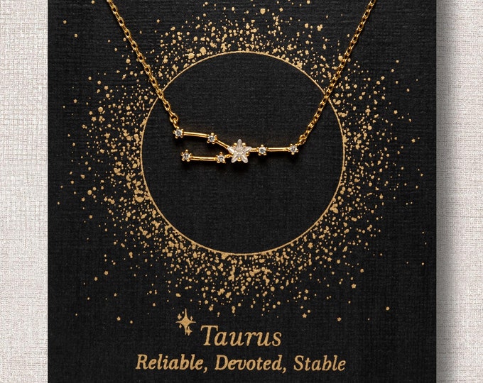 Taurus Constellation Necklace with Crystals, Celestial Jewelry, Zodiac Sign Necklace, Horoscope Star Dainty Necklace, Birthday Gift