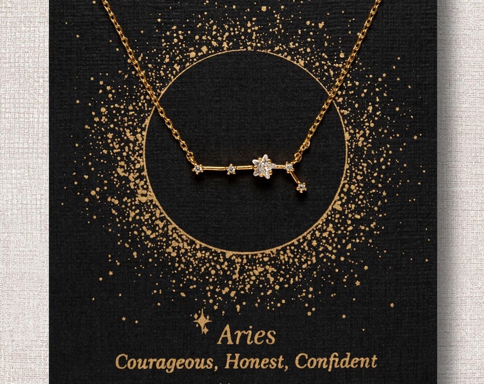 Aries Sign Constellation Necklace with Crystals, Celestial Jewelry, Zodiac Sign Necklace, Star Dainty Necklace, Bridesmaids Gift, Zodiacs