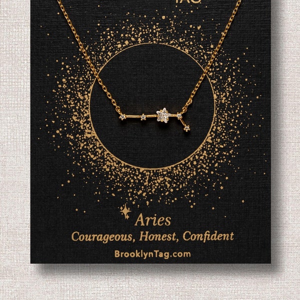 Aries Sign Constellation Necklace with Crystals, Celestial Jewelry, Zodiac Sign Necklace, Star Dainty Necklace, Bridesmaids Gift, Zodiacs