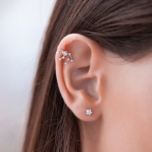 Aquarius Constellation Ear Cuff Earring with Crystals, Celestial Jewelry, Zodiac Sign Non Pierced Cuff, Earcuff CZ Stud set, Aquarius  Gift