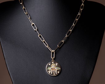 Collier de bourdon pavé, bijoux en chaîne en or chunky, collier de superposition, collier de déclaration, bijoux de bourdon