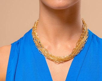 Collier multicouche, collier de déclaration en or, collier de superposition, collier de chaîne en or, cadeau prêt à expédier